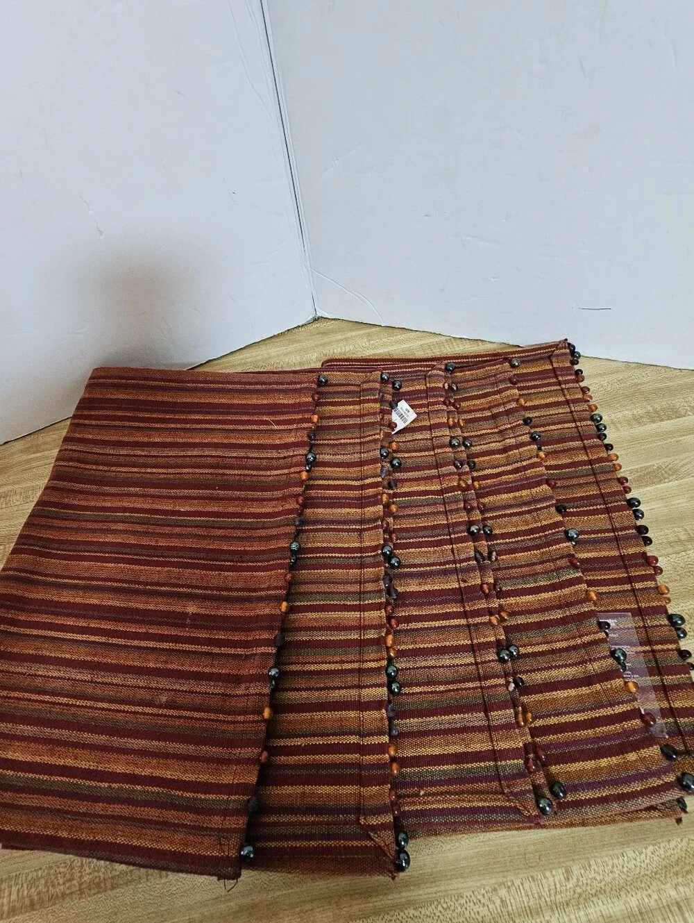 Pier 1 Imports Spicy Stripe Placemats Set 5 Beaded Burgundy Orange Fall 14x20